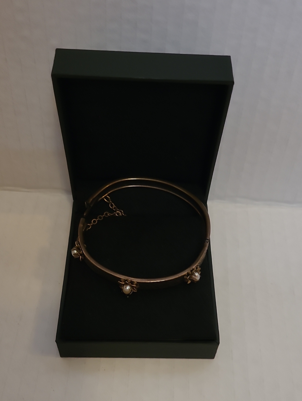 Vintage Gold Pearl Accent Bangle Bracelet
